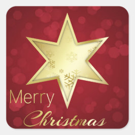 Golden Christmas Star Red Bokeh Quadratischer Aufkleber