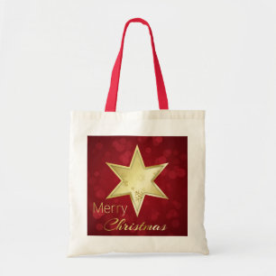 Golden Christmas Star Red Bokeh Tragetasche