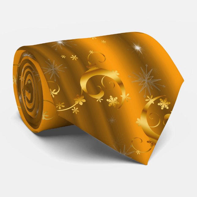 Golden Christmas Stars, Swirls on Gold Krawatte (Gerollt)
