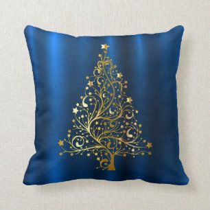 Golden Christmas Tree Navy Blue Holidays Kissen