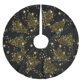 Golden Christmas tree Pattern Black Brushed Polyes Polyester Weihnachtsbaumdecke