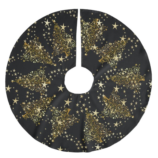 Golden Christmas tree Pattern Black Brushed Polyes Polyester Weihnachtsbaumdecke (Vorderseite)