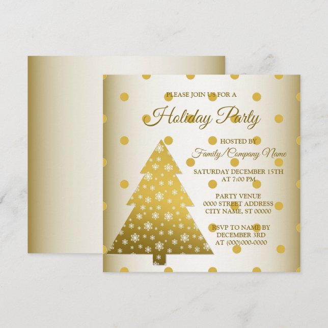 Golden Christmas Tree Punkte Holidays Party Einladung (Vorne/Hinten)