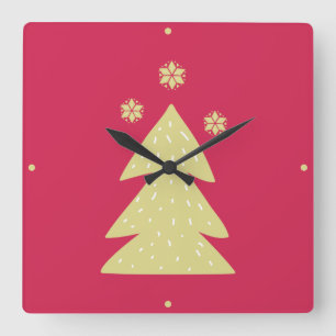 Golden Christmas Tree Quadratische Wanduhr