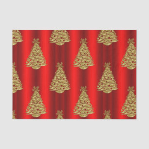 Golden Christmas Trees on Red Seidenpapier