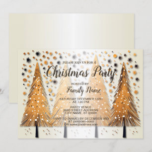 Golden Christmas Trees Shiny Snowflakes Holidays Einladung