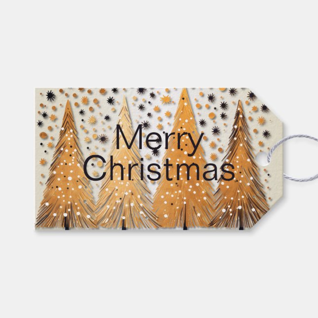 Golden Christmas Trees Shiny Snowflakes Holidays Geschenkanhänger (Vorderseite (Horizontal))