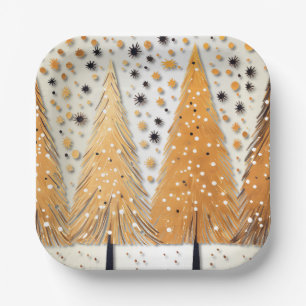 Golden Christmas Trees Shiny Snowflakes Holidays Pappteller
