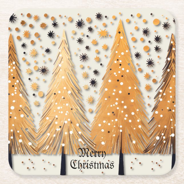 Golden Christmas Trees Shiny Snowflakes Holidays Rechteckiger Pappuntersetzer (Vorderseite)