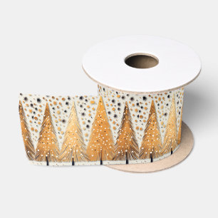 Golden Christmas Trees Shiny Snowflakes Holidays Satinband