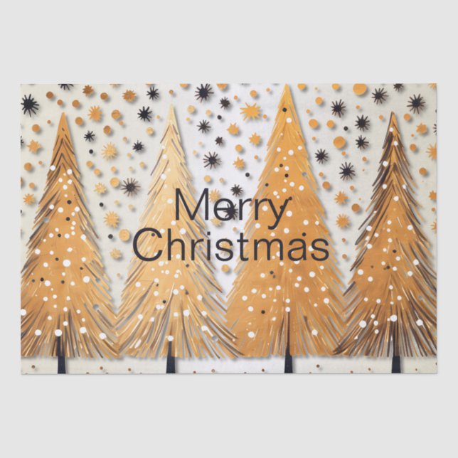 Golden Christmas Trees Shiny Snowflakes Holidays Seidenpapier (Vorderseite)