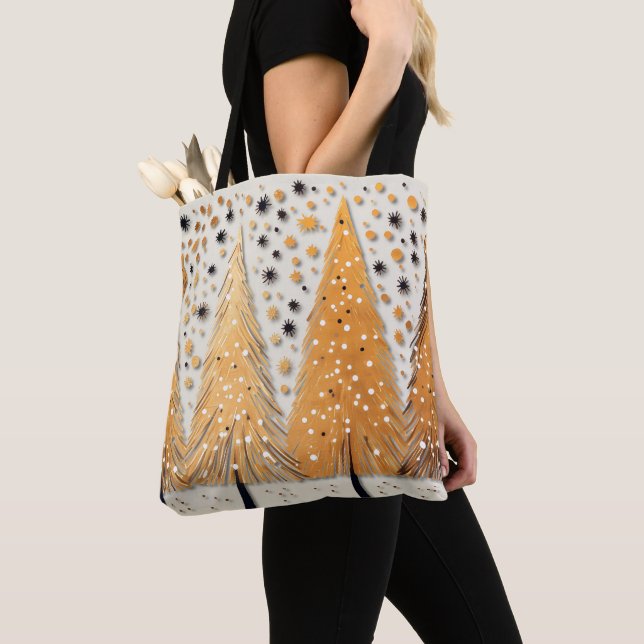 Golden Christmas Trees Shiny Snowflakes Holidays Tasche (Von Nahem)