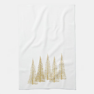Golden Christmas Trees Tea Serviette de cuisine
