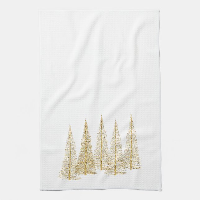 Golden Christmas Trees Tee Küchentuch (Vertikal)