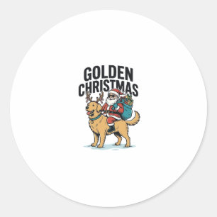 Golden Christmas Weihnachtsmann Reitet Retriever S Runder Aufkleber