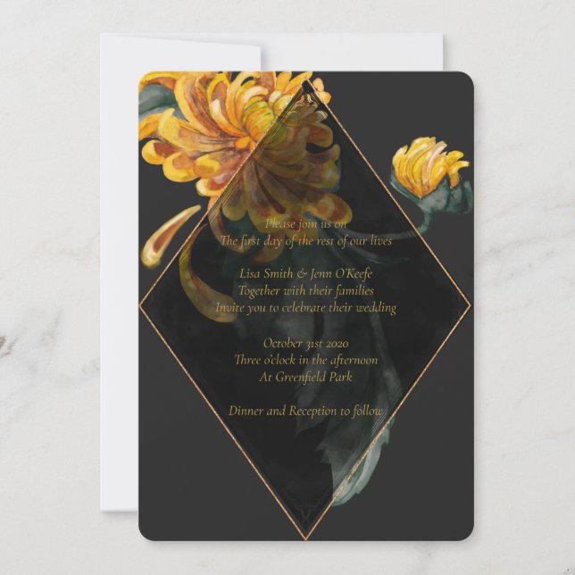 Golden Chrysanthemum Peint Mariage Invitations (Devant)
