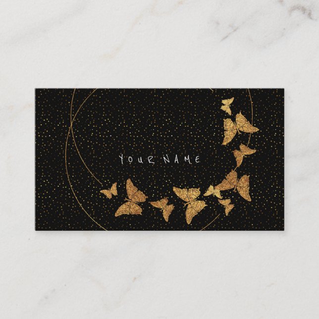 Golden Cirkles Glitzer Confetti Butterfly Vip Visitenkarte (Vorderseite)