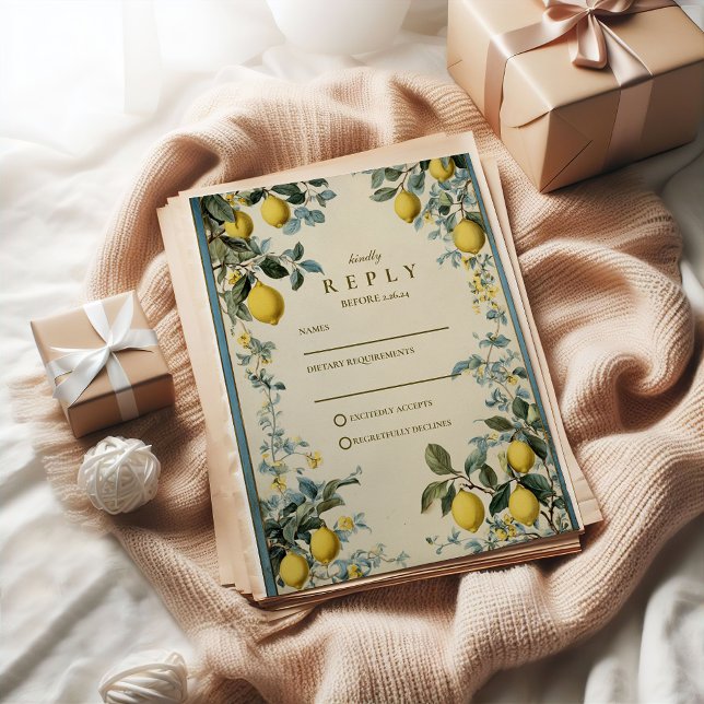Golden Citrus Blossom Wedding RSVP Karte (Von Creator hochgeladen)