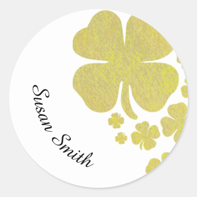Golden Clover Kleeblatt Elegantes Imitat Runder Aufkleber (Vorderseite)