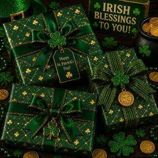 Golden Clovers Emerald Sky Geschenkpapier Set