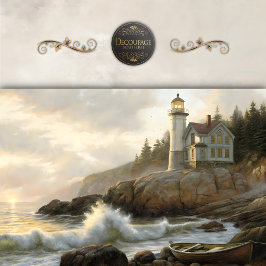 Golden Coast Lighthouse Cottage Decoupage Seidenpapier