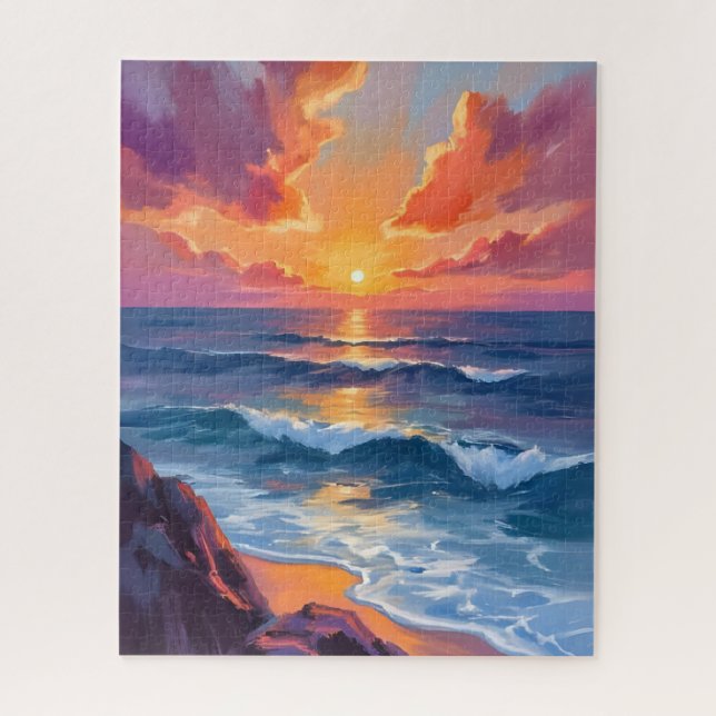 Golden Coast | Ocean Sunset Watercolor Painting (Vertikal)