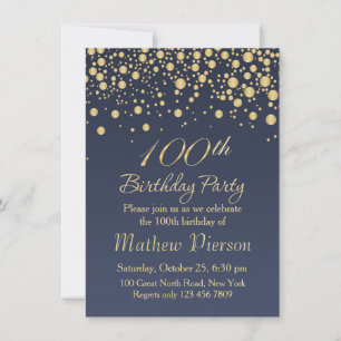 Golden confetti 100th Birthday Party Invitation