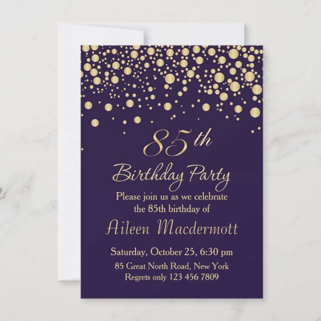 Golden confetti 85th Birthday Party Invitation (Devant)