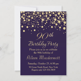 Golden Confetti 90. Geburtstagsparty Einladung
