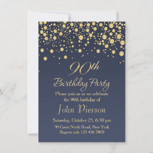 Golden confetti 90th Birthday Party Invitation