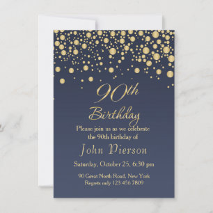 Golden confetti 90th Birthday Party Invitation