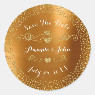 Golden Confetti Glitzer Save the Date Metallic VIP Runder Aufkleber