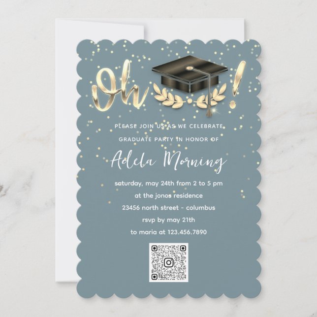 Golden Confetti Graduate Party QR Code Aquamarin Einladung (Vorderseite)