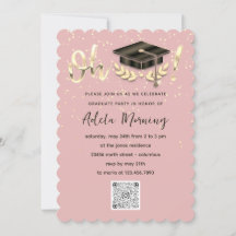 Golden Confetti Graduate Party QR Code Blush