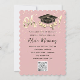Golden Confetti Graduate Party QR Code Blush Einladung