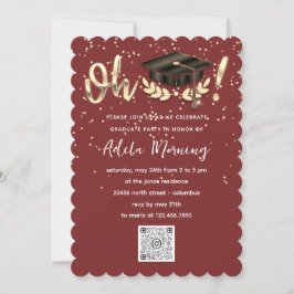 Golden Confetti Graduate Party QR Code Burgundy Einladung
