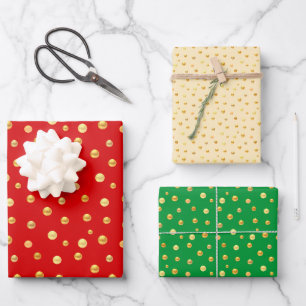 Golden Confetti on Golden, Green & Red Geschenkpapier Set