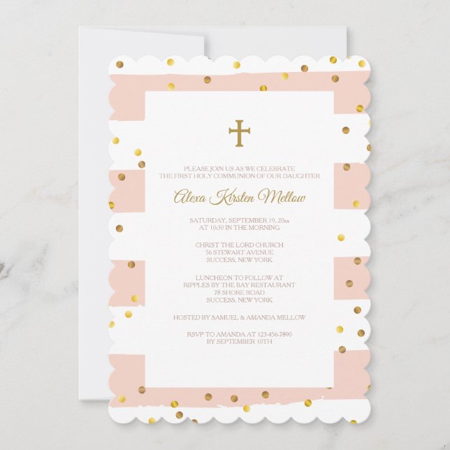 Golden Confetti Pink Invitation religieuse (Devant)