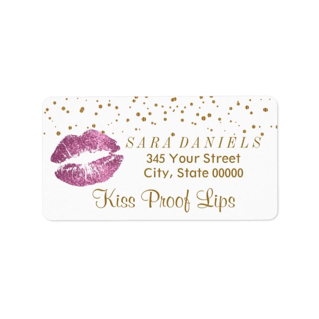 Golden Confetti & So Pink Lippen Adressaufkleber (Vorne)