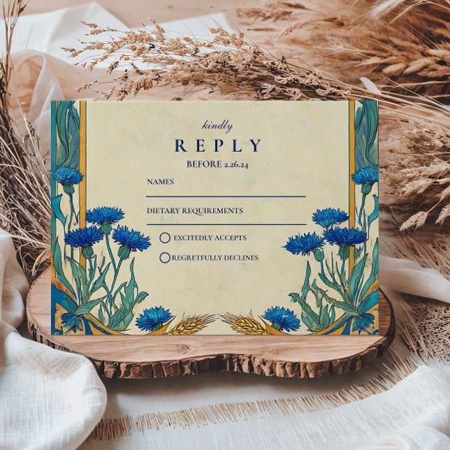 Golden Cornflower Jugendstil Hochzeit RSVP Karte (Von Creator hochgeladen)