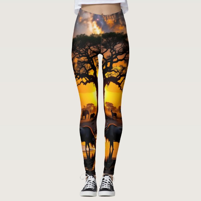 Golden Cosmic Watering Hole Sonnenuntergang Leggin Leggings (Vorderseite)