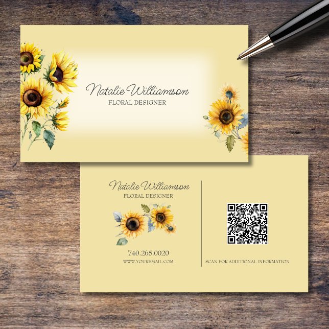 Golden Country Sunflowers QR Code Carte de visite (Créateur téléchargé)