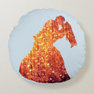 Golden Couple, Kiss, Romance Round-throw-Kissen Rundes Kissen