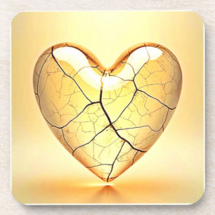 Golden Cracked Heart Kunst Getränkeuntersetzer