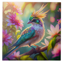 Golden Creaded Green Headed Finch Fantasy Bird