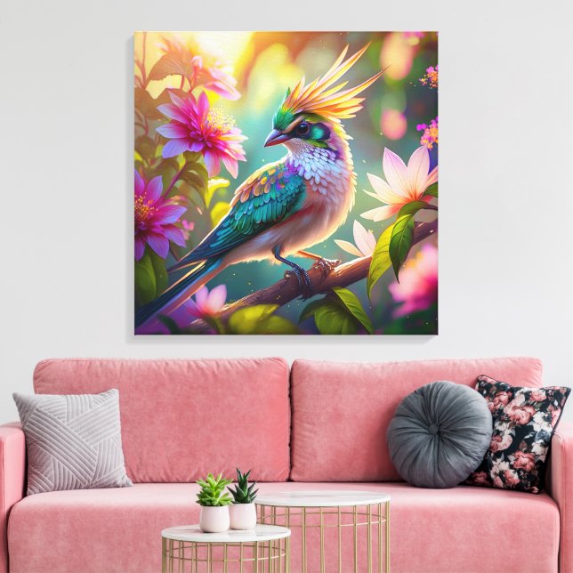 Golden Creaded Green Headed Finch Fantasy Bird Leinwanddruck (Insitu (Wohnzimmer))