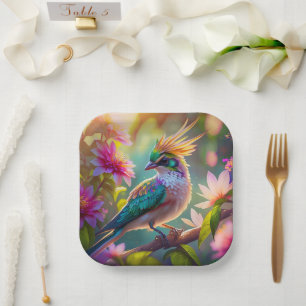 Golden Creaded Green Headed Finch Fantasy Bird Pappteller