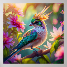 Golden Creaded Green Headed Finch Fantasy Bird