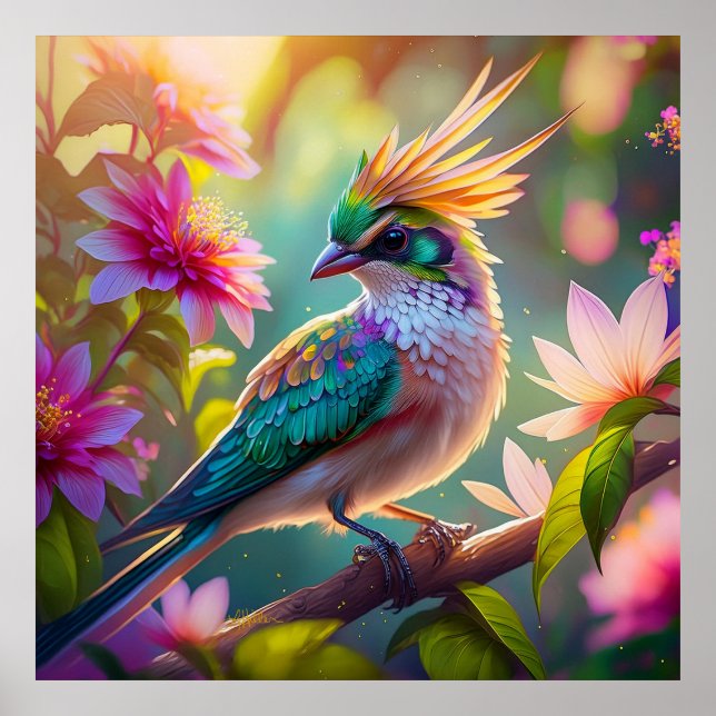 Golden Creaded Green Headed Finch Fantasy Bird Poster (Vorne)