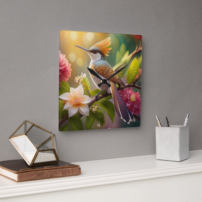 Golden Create Honeyeater Fantasy Bird Quadratische Wanduhr (Büro)